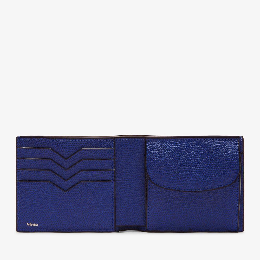 Valextra Portafoglio Bifold in Pelle Blu con portamonete | Valextra Nuovo