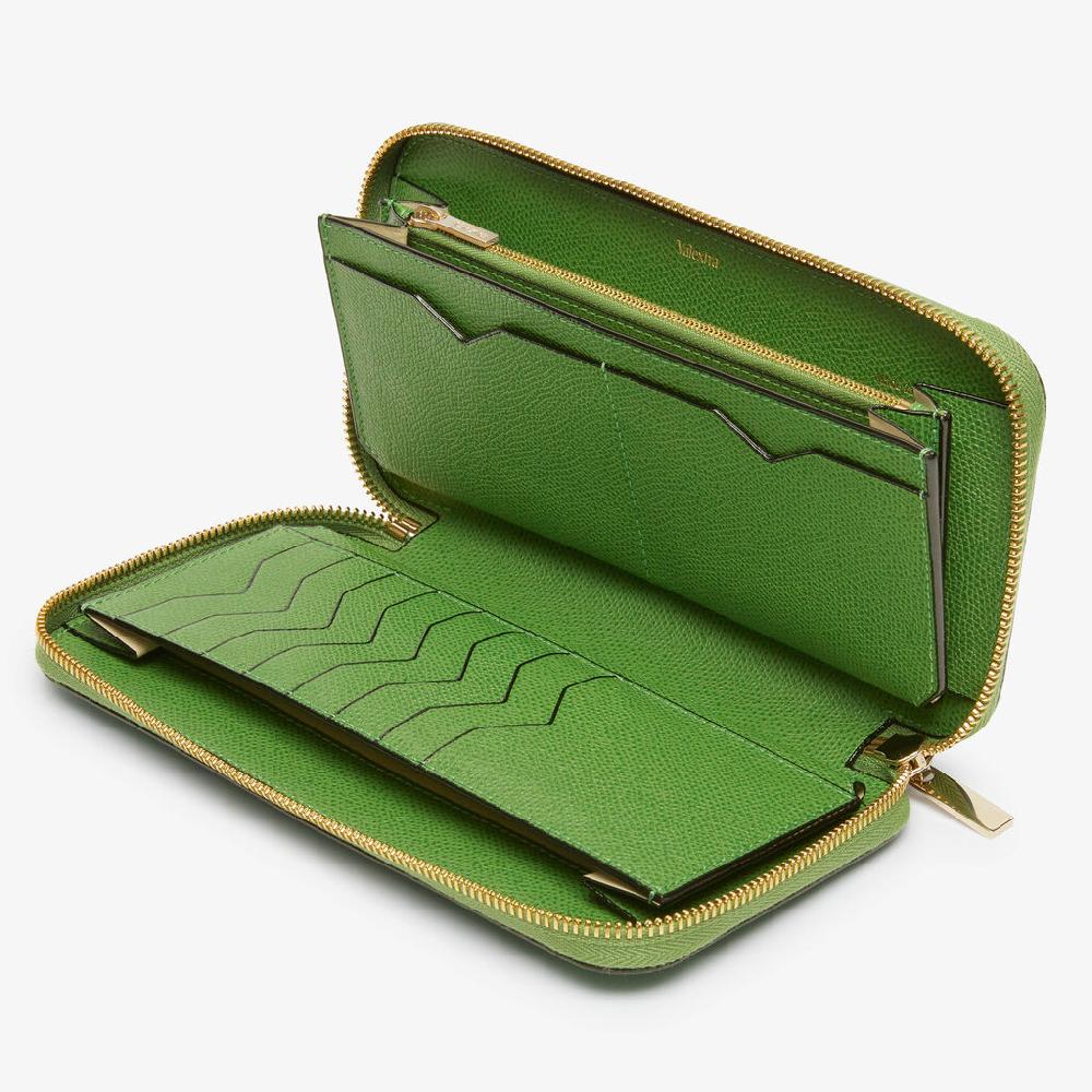 Valextra Portafoglio da Donna di Lusso in Pelle Verde | Valextra Zip Around Pezzi Unici
