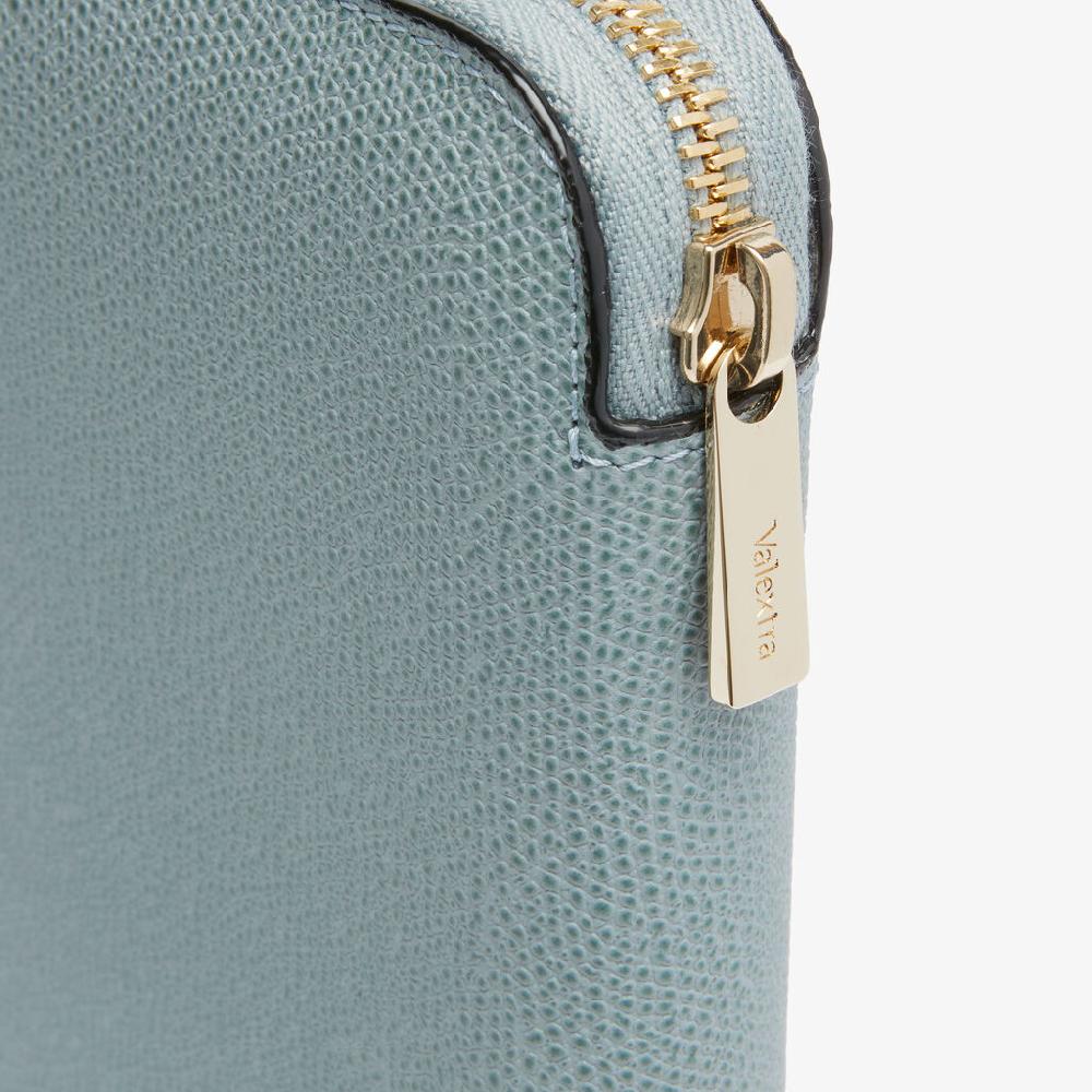 Valextra Portafoglio da Donna di Lusso in Pelle Azzurra | Valextra Zip Around Negozi Online