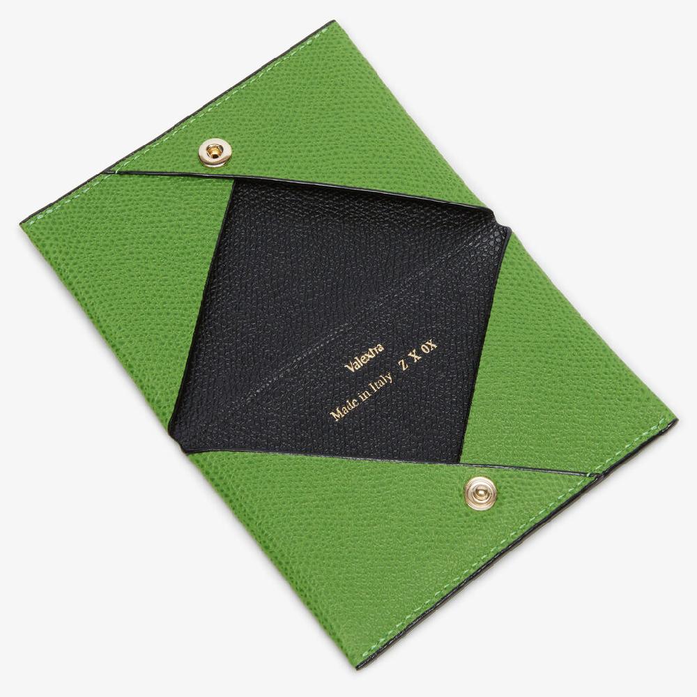 Valextra Porta carte con Bottone di Lusso in Pelle Verde e Nera | Valextra Acquista Ora