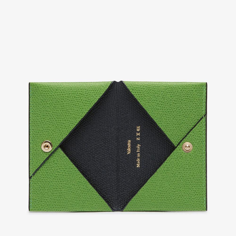 Valextra Porta carte con Bottone di Lusso in Pelle Verde e Nera | Valextra Acquista Ora