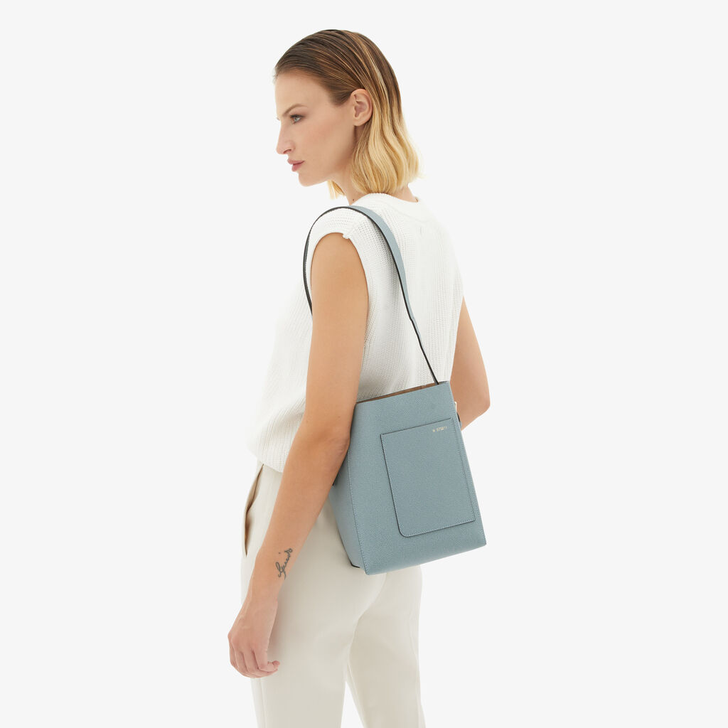 Valextra Borsa a secchiello da Donna Mini in Pelle Azzurra | Valextra Soft Prezzo Ridotto