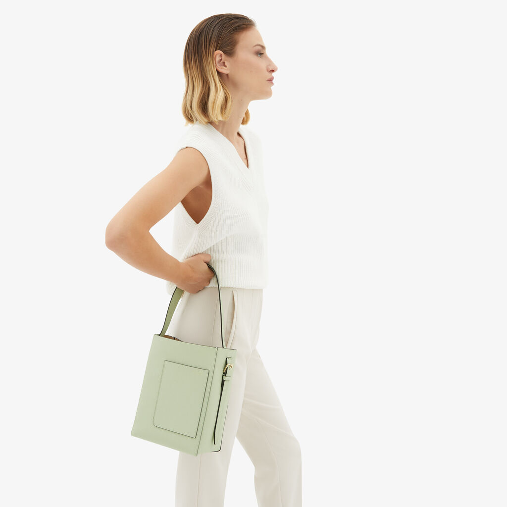 Valextra Borsa a secchiello da Donna Mini in Pelle Verde | Valextra Soft Saldi Di Fabbrica