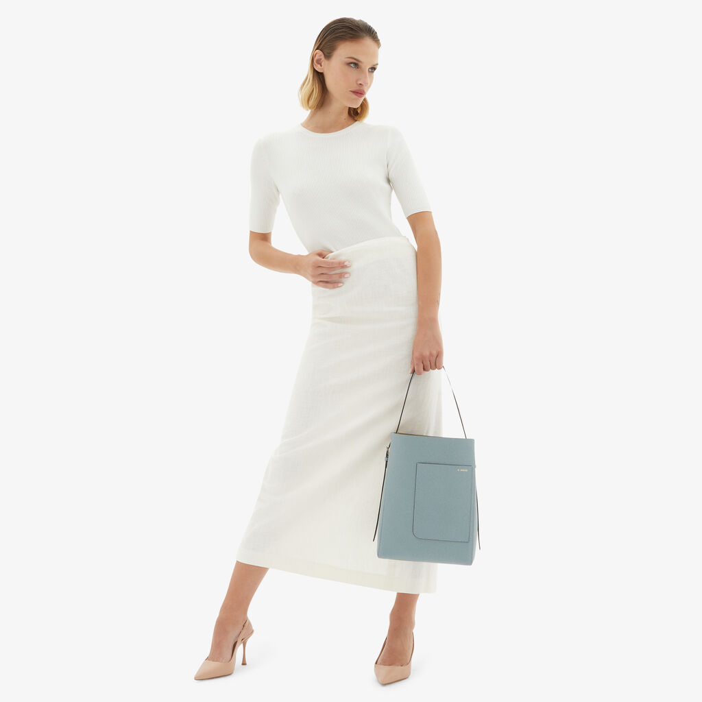 Valextra Borsa a secchiello da Donna in Pelle Azzurra | Valextra Soft Moda