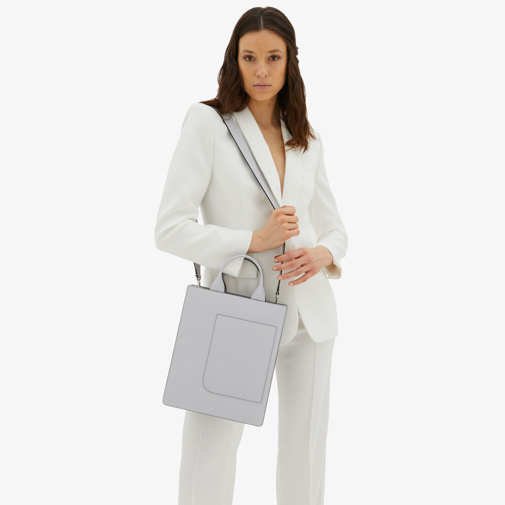 Valextra Borsa Mini in Pelle Grigia con tasca esterna | Valextra Boxy Italia