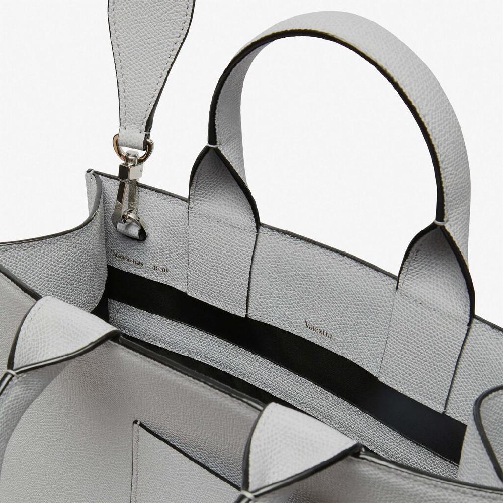 Valextra Borsa Mini in Pelle Grigia con tasca esterna | Valextra Boxy Italia