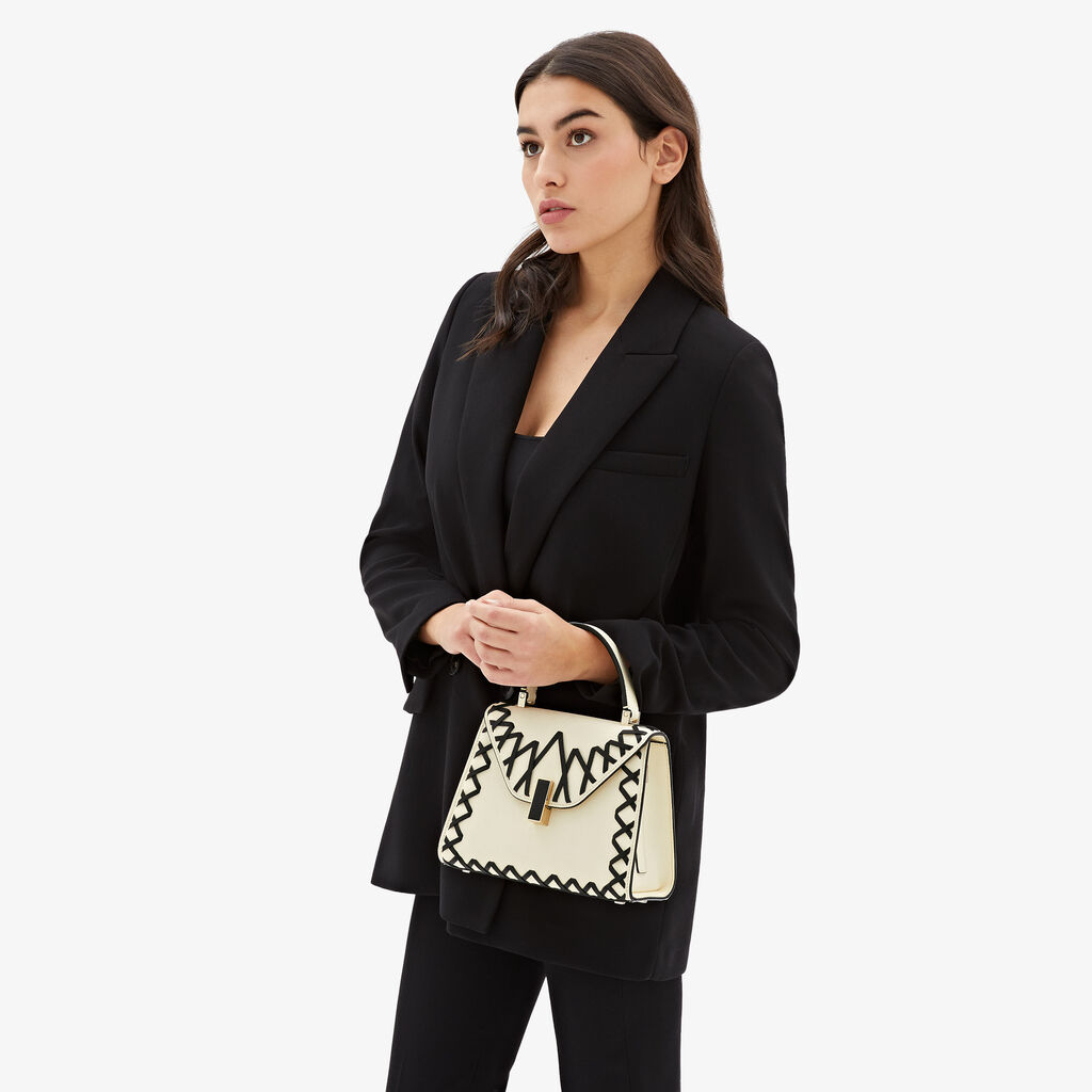 Valextra Borsa a mano Donna in Pelle Bianca con filo Nero | Valextra Iside Nuova