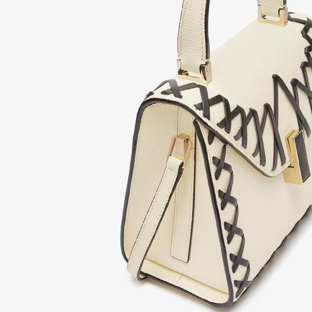 Valextra Borsa a mano Donna in Pelle Bianca con filo Nero | Valextra Iside Nuova