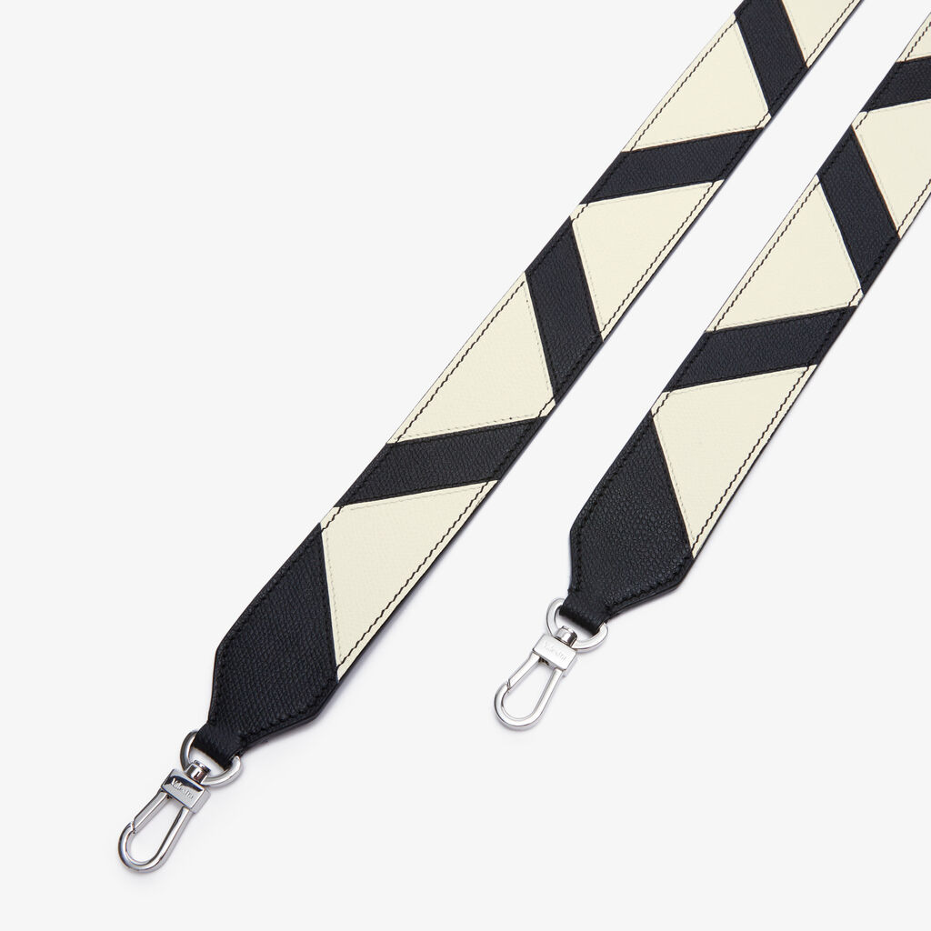 Valextra Tracolla Intarsia in Pelle Bianca e Nera | Valextra In Vendita