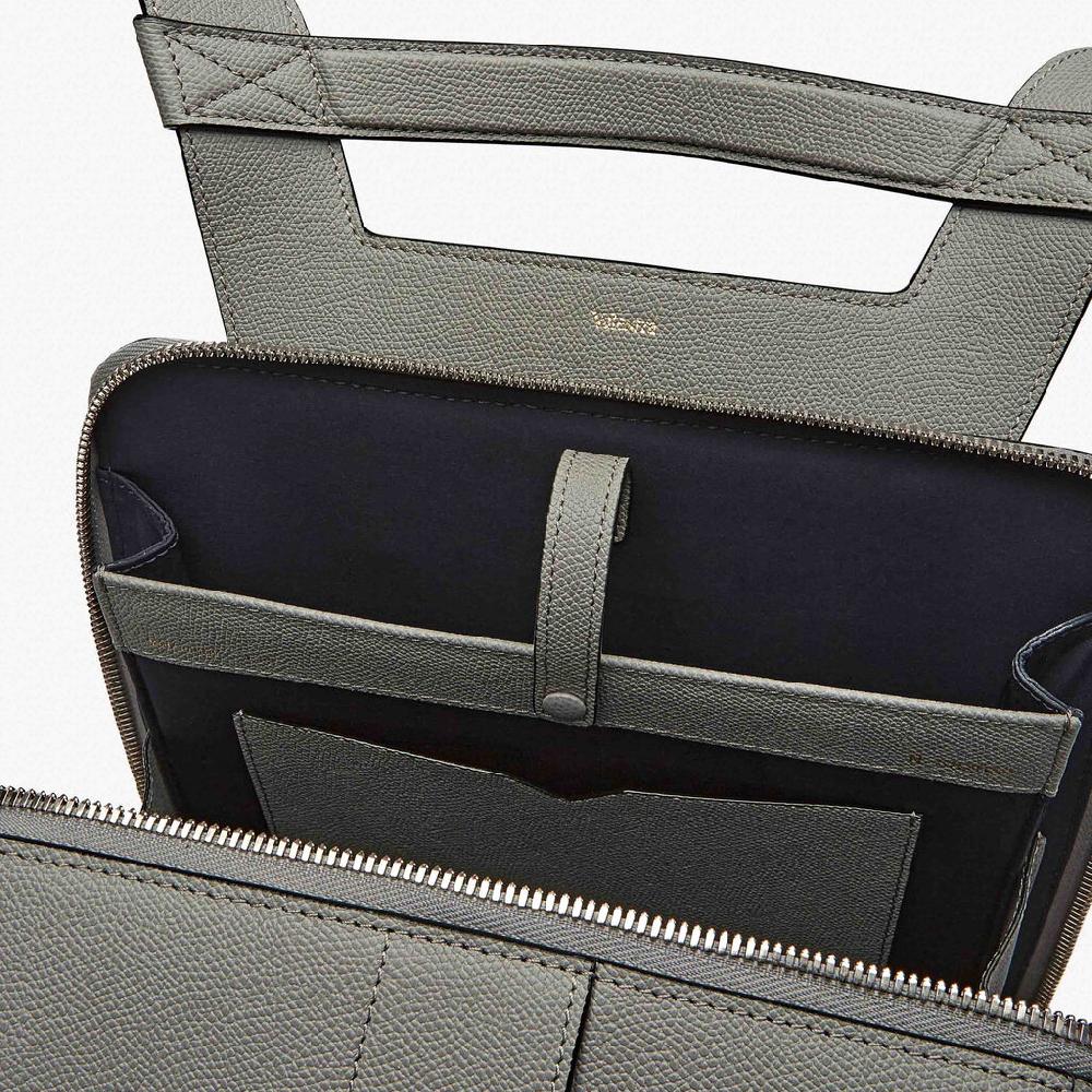 Valextra Zaino da Uomo di Lusso in Pelle rigida Grigia | Valextra V-Line Vendite Flash