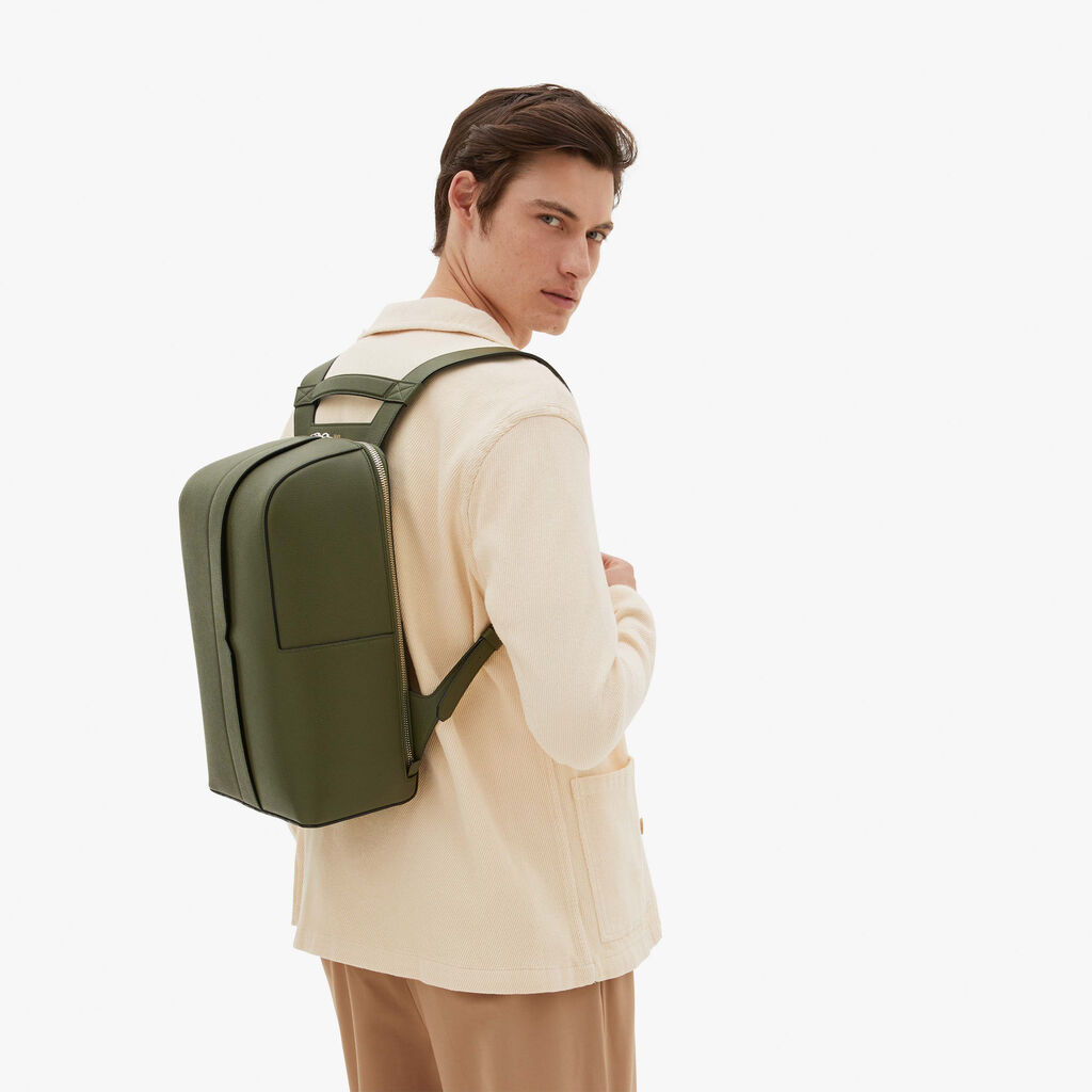 Valextra Valextra V-Line: Zaino elegante da lavoro in Pelle Verde Militare Negozio
