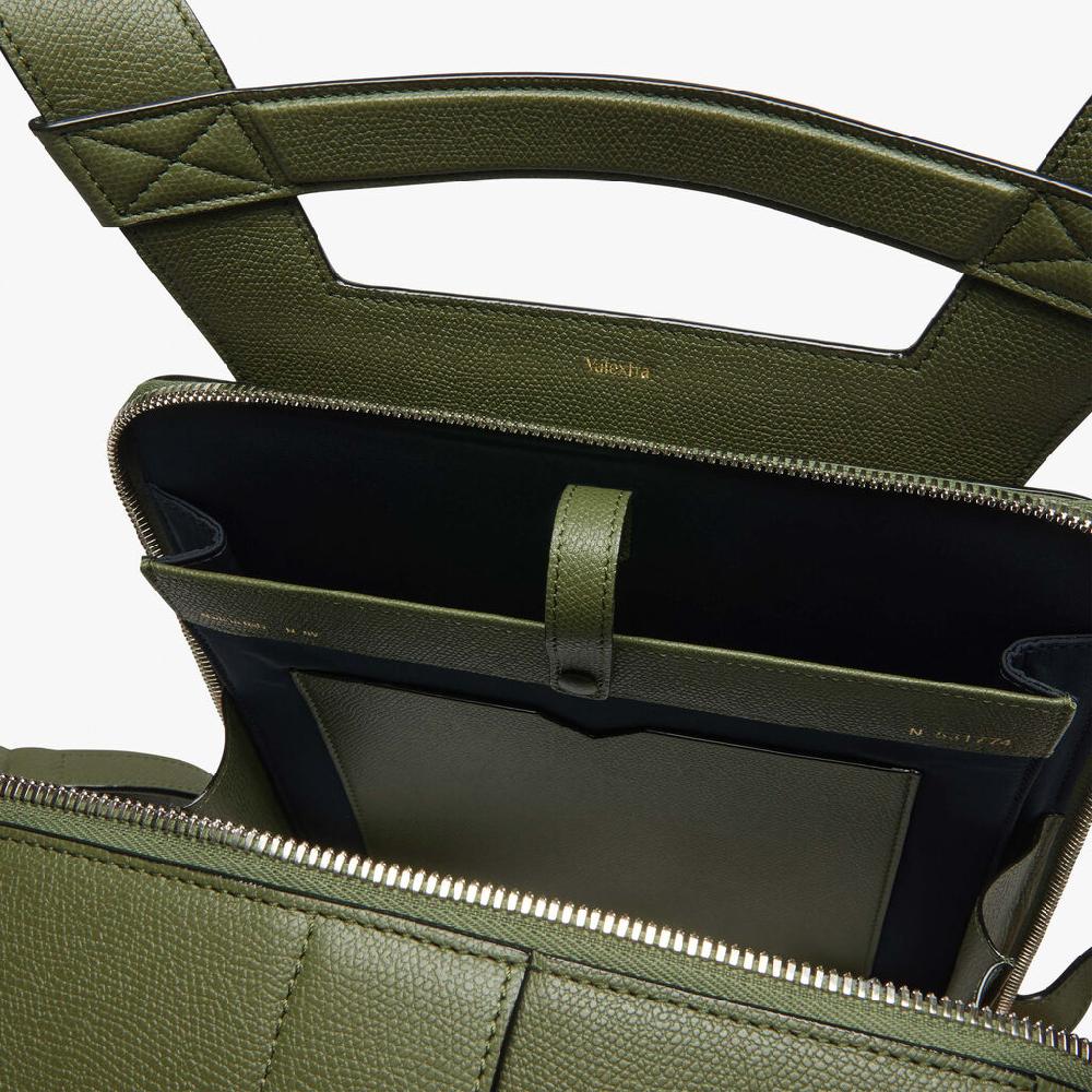 Valextra Valextra V-Line: Zaino elegante da lavoro in Pelle Verde Militare Negozio