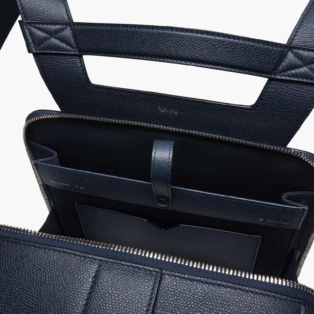 Valextra Zaino porta PC e tablet in Pelle Blu | Valextra V-Line Nuova