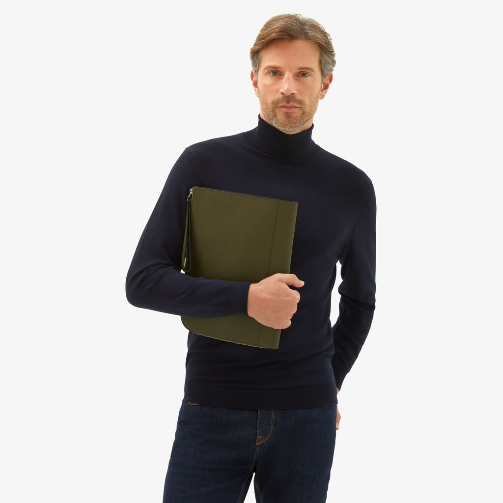 Valextra Portfolio da Uomo in Pelle Verde Militare | Valextra My Logo Italy