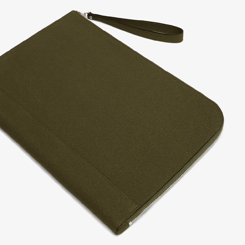 Valextra Portfolio da Uomo in Pelle Verde Militare | Valextra My Logo Italy