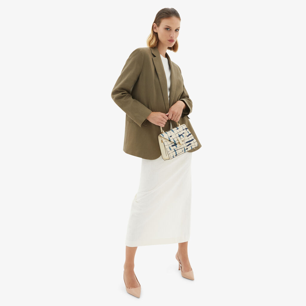 Valextra Borsa a mano Donna Mini in Pelle Bianca e Blu | Valextra Iside In Linea