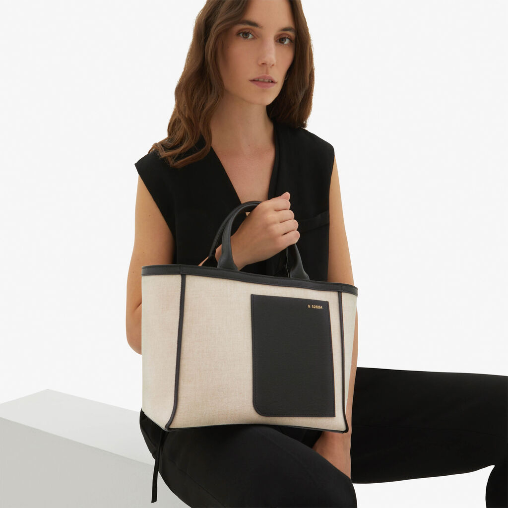 Valextra Shopping bag in canvas Mini in Tela Marrone | Valextra Vendita Calda