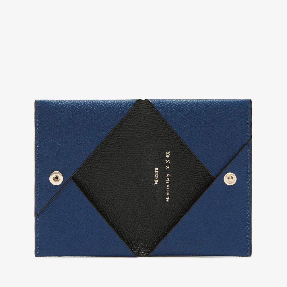 Valextra Porta carte da Donna in Pelle Blu Zaffiro e Nera | Valextra Italia