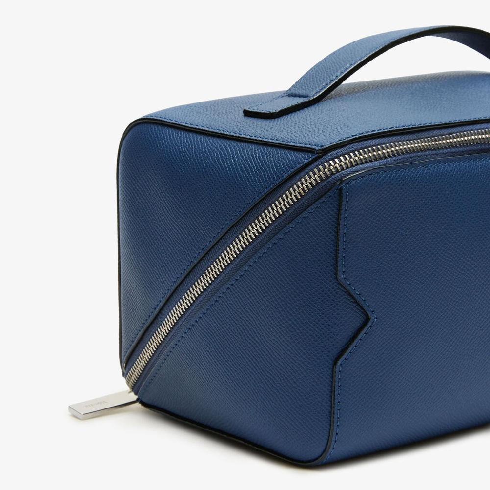 Valextra Beauty case da viaggio di Lusso in Pelle Blu | Valextra V-Line Nuovo