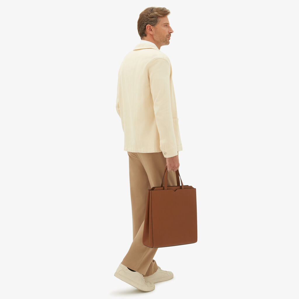 Valextra Borsa Shopping Uomo di Lusso in Pelle Marrone | Valextra V-Line Qualità