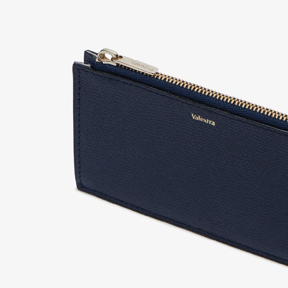 Valextra Porta carte da Uomo con zip di Lusso in Pelle Blu | Valextra Spedizione Gratuita