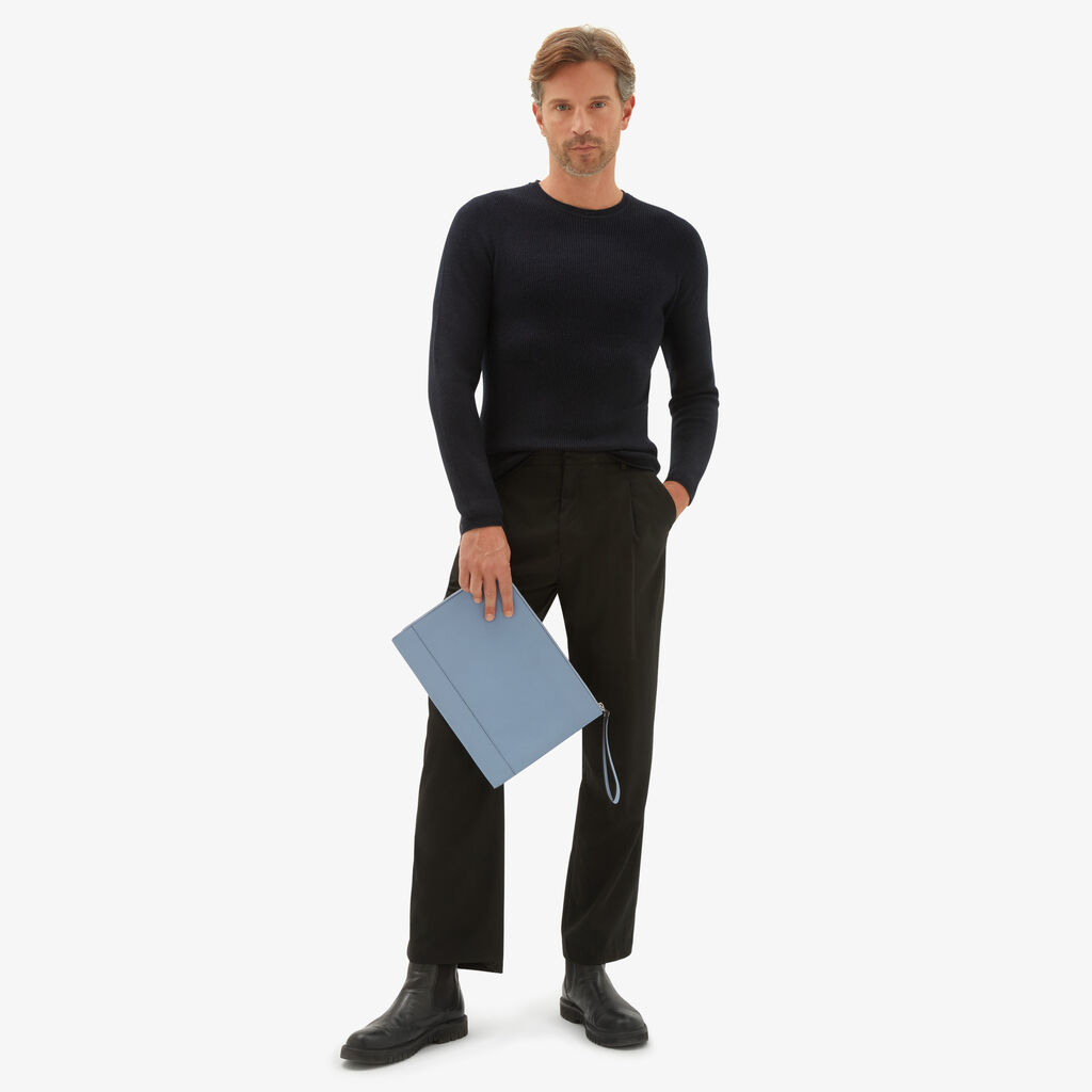 Valextra Pochette piatta portadocumenti in Pelle Azzurra | Valextra My Logo Soddisfazione Garantita