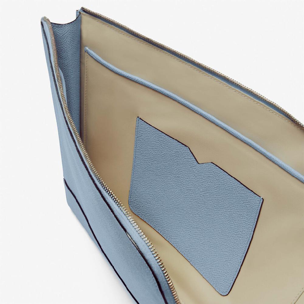 Valextra Pochette piatta portadocumenti in Pelle Azzurra | Valextra My Logo Soddisfazione Garantita
