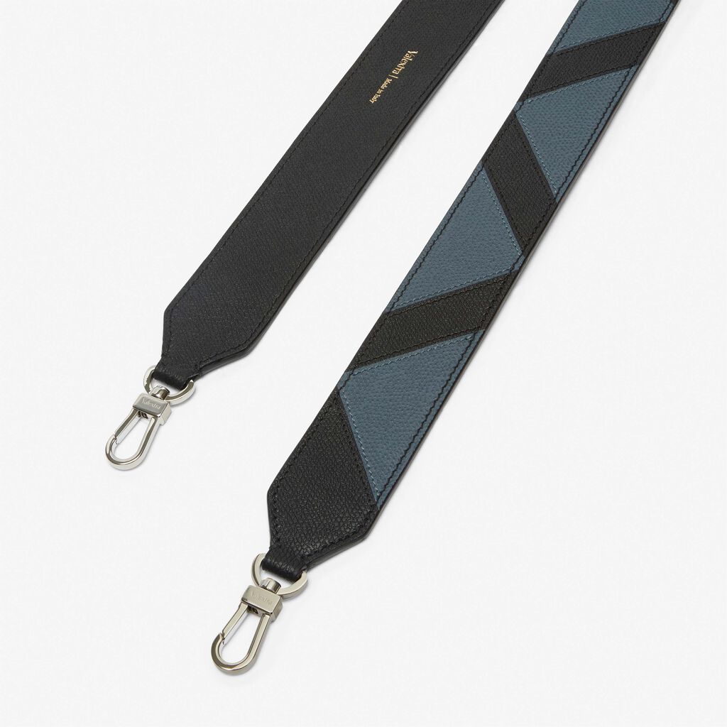 Valextra Tracolla Intarsia in Pelle Grigia e Nera con ganci | Valextra Negozi Online