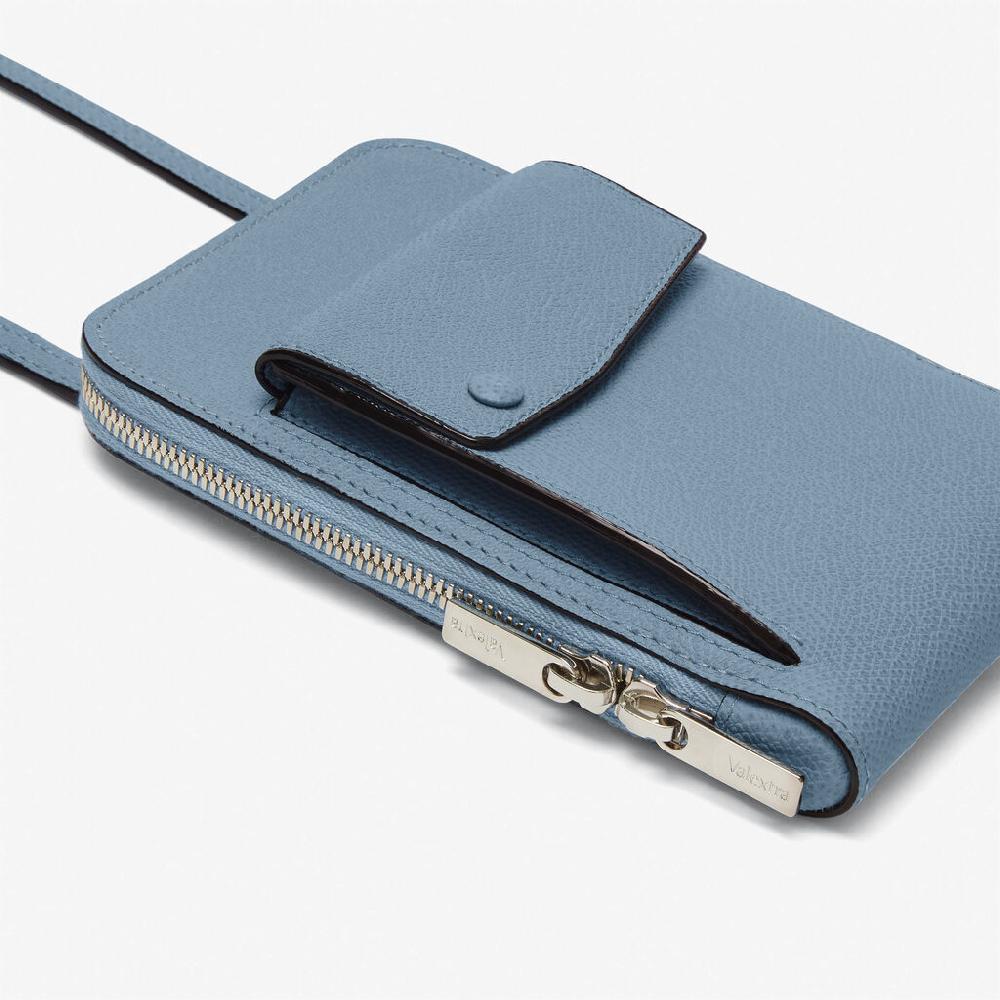 Valextra Porta telefono in Pelle Azzurra con tracolla | Valextra Pocket Vendita Calda