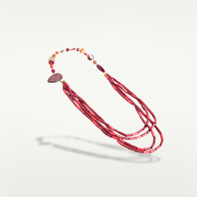 ALMALA COLLANA MULTIFILI WOOD | CORALLO