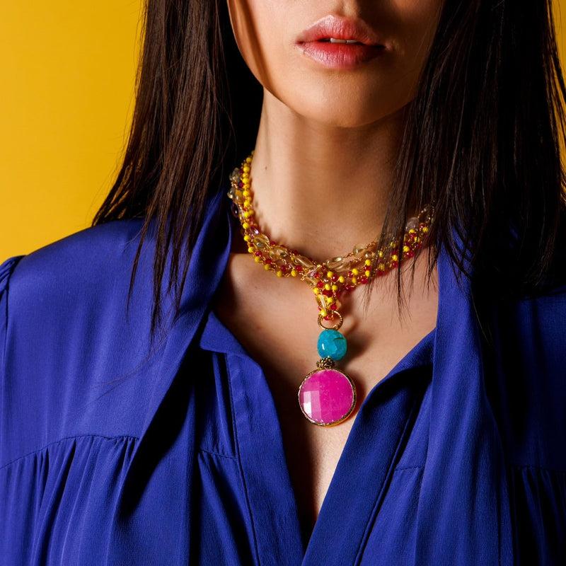 ALMALA COLLANA ROSARIO STONE | FUCSIA Presa