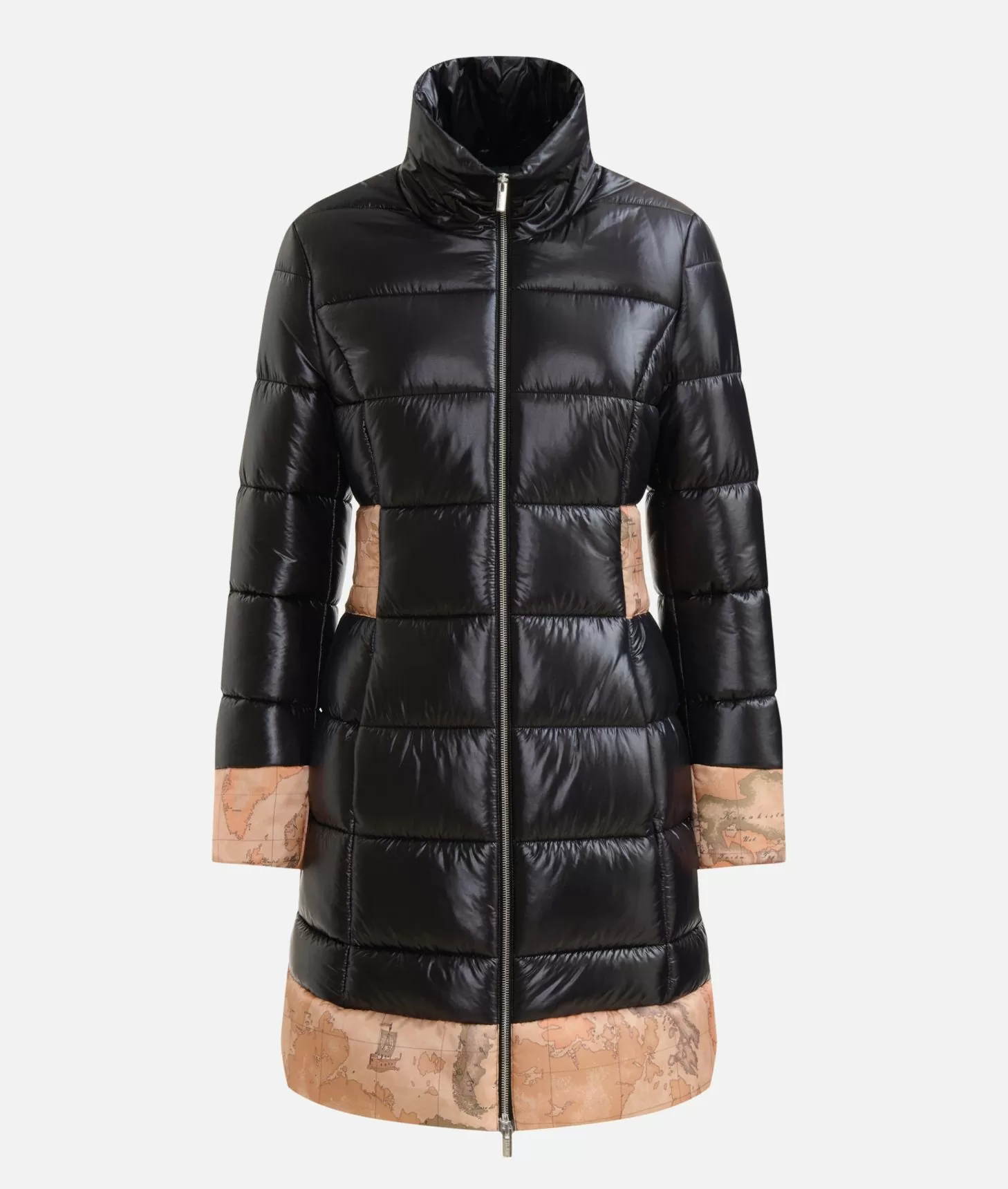 Alviero martini 1a classe Imbottito lungo in nylon leggero lucido Nero Consegna Veloce