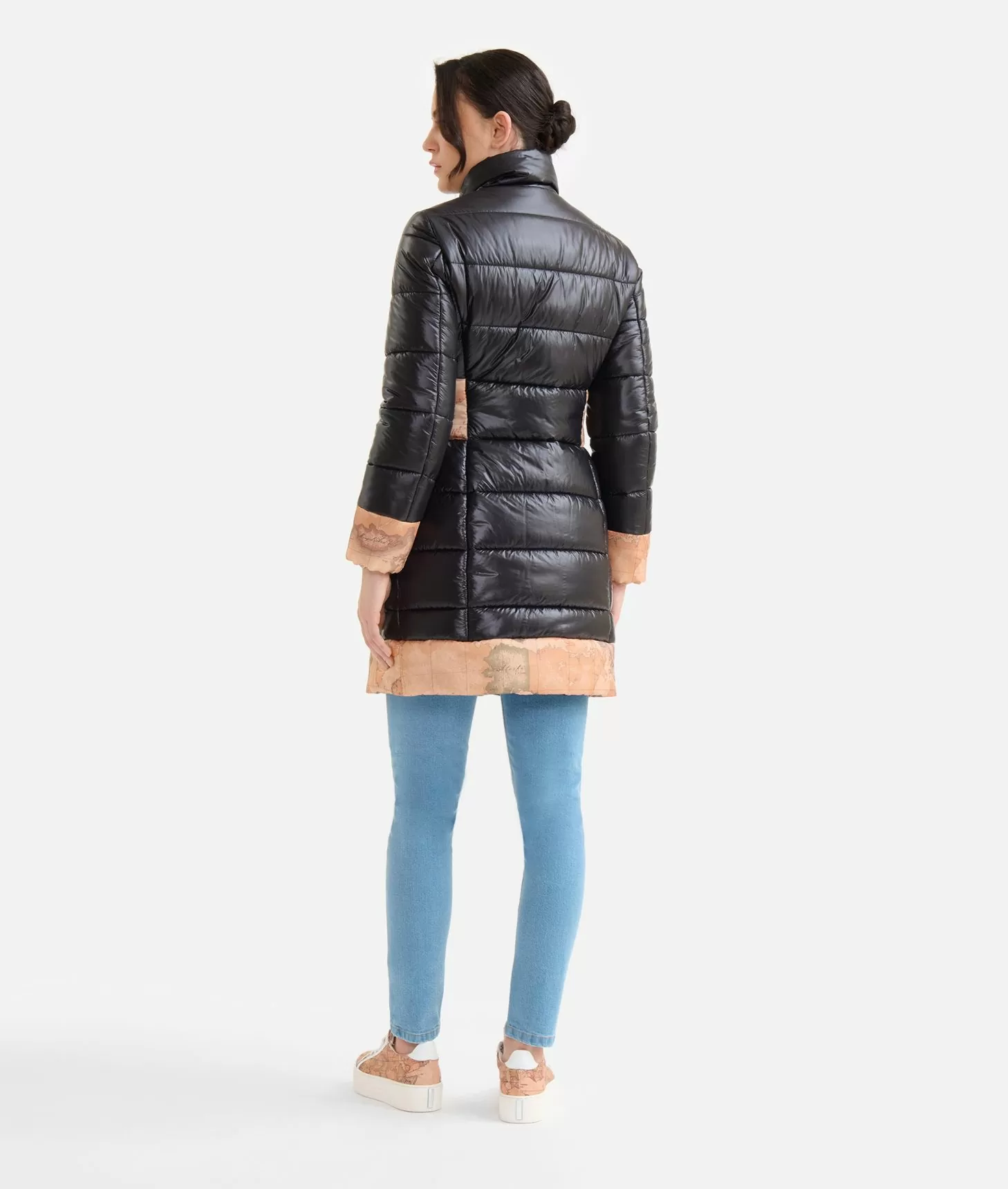 Alviero martini 1a classe Imbottito lungo in nylon leggero lucido Nero Consegna Veloce