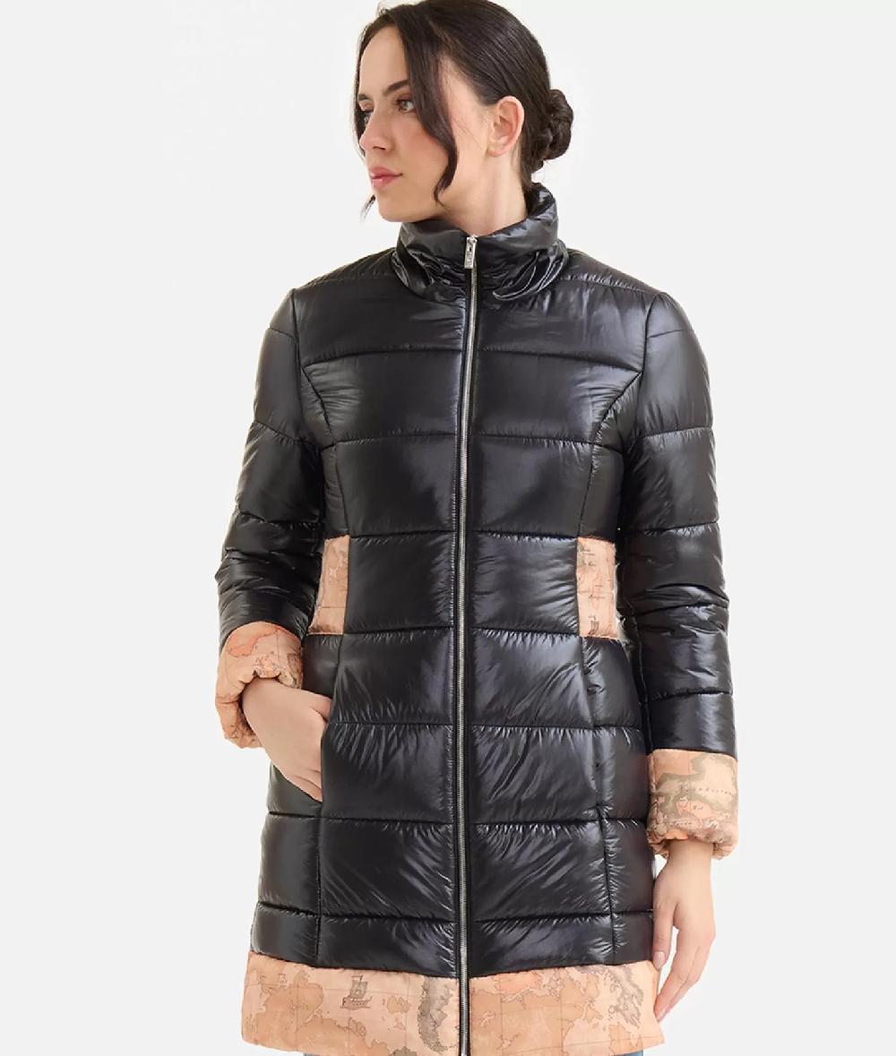 Alviero martini 1a classe Imbottito lungo in nylon leggero lucido Nero Consegna Veloce