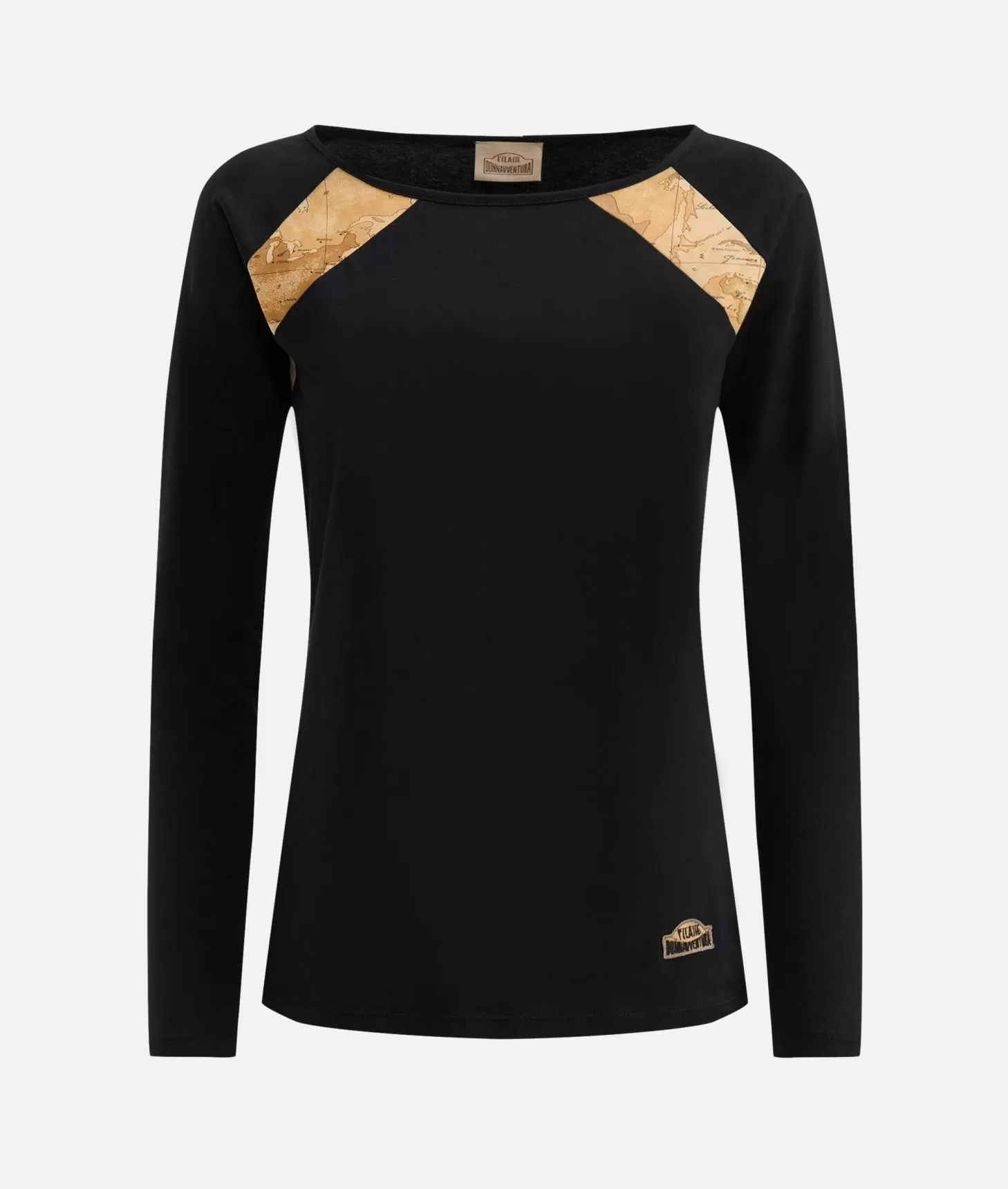 Alviero martini 1a classe T-shirt a maniche lunghe in jersey di cotone stretch con spicchi Geo Classic Nera Promozione Limitata