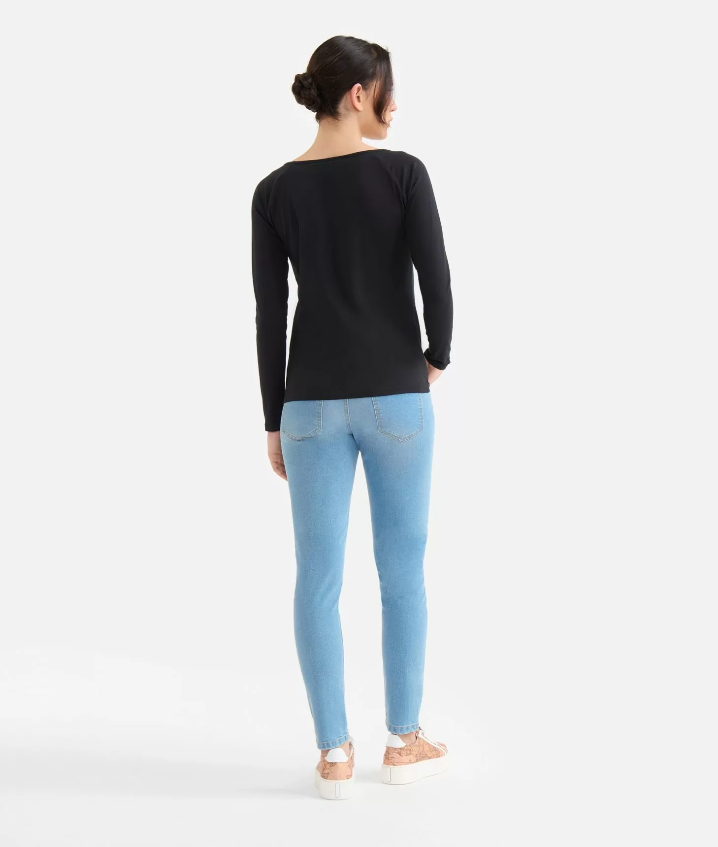 Alviero martini 1a classe T-shirt a maniche lunghe in jersey di cotone stretch con spicchi Geo Classic Nera Promozione Limitata