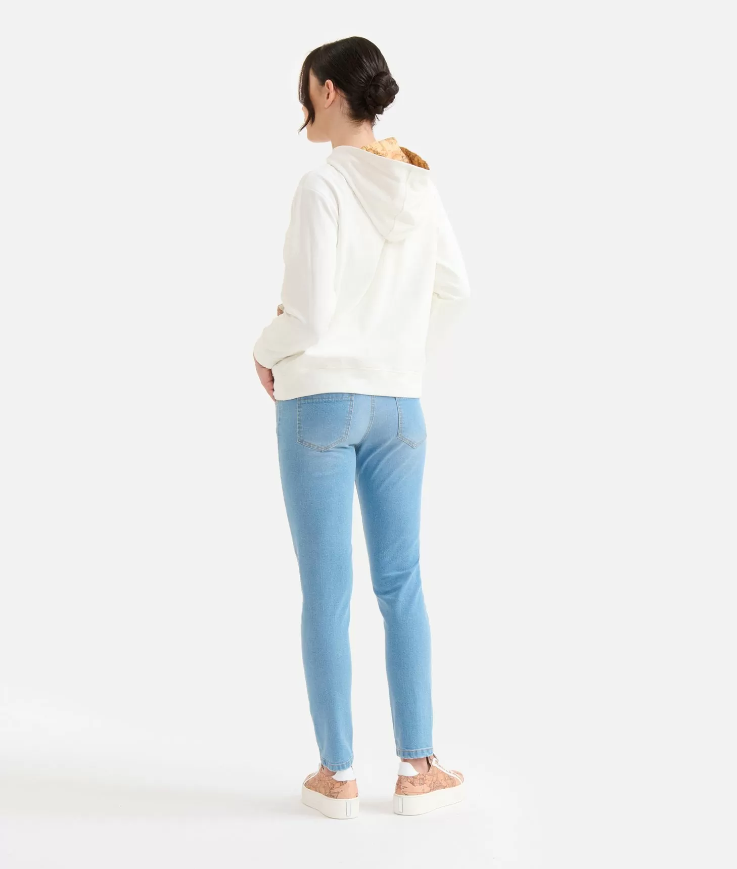 Alviero martini 1a classe Felpa in cotone garzato stretch con cappuccio Geo Classic Avorio Shopping Online