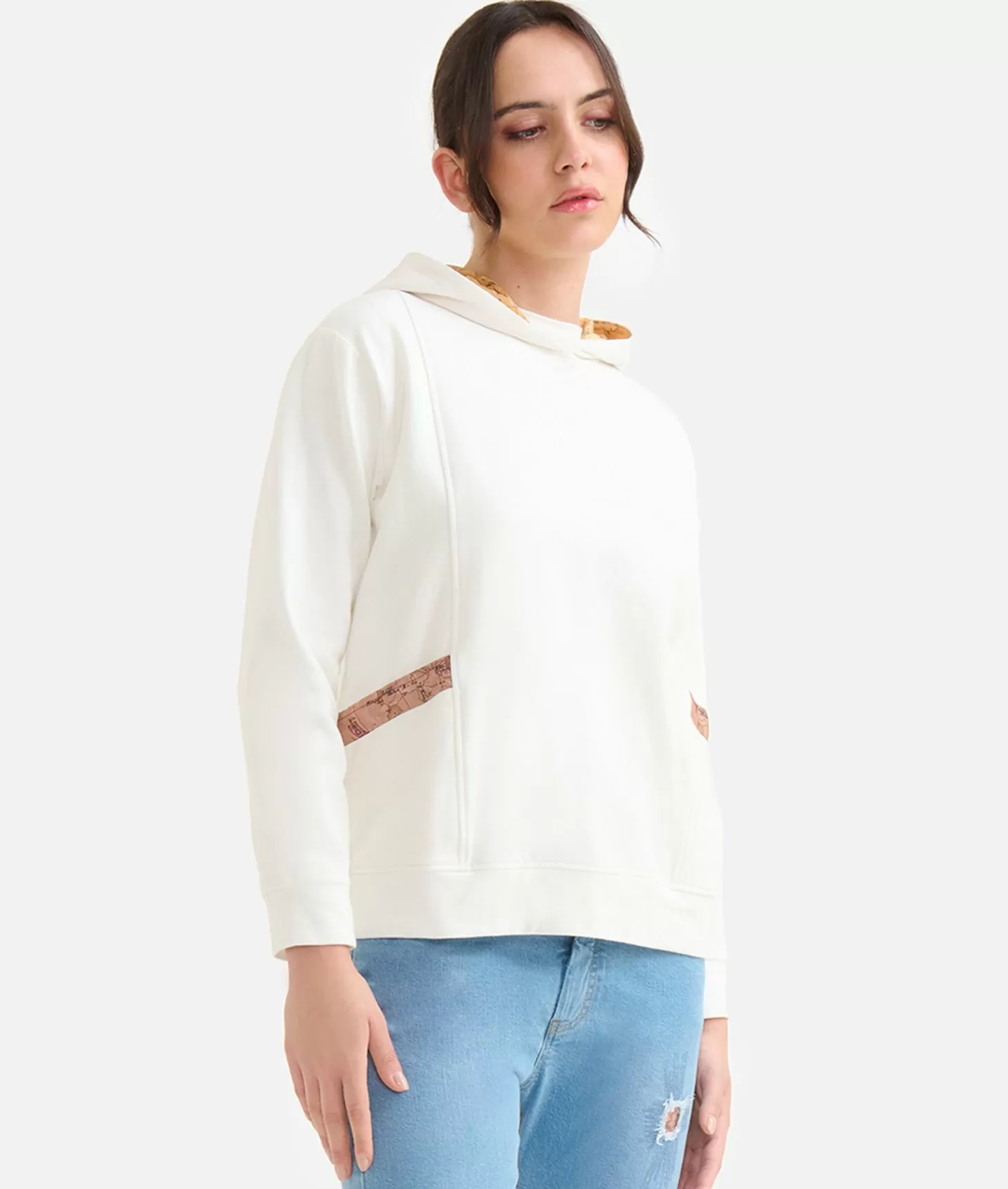 Alviero martini 1a classe Felpa in cotone garzato stretch con cappuccio Geo Classic Avorio Shopping Online