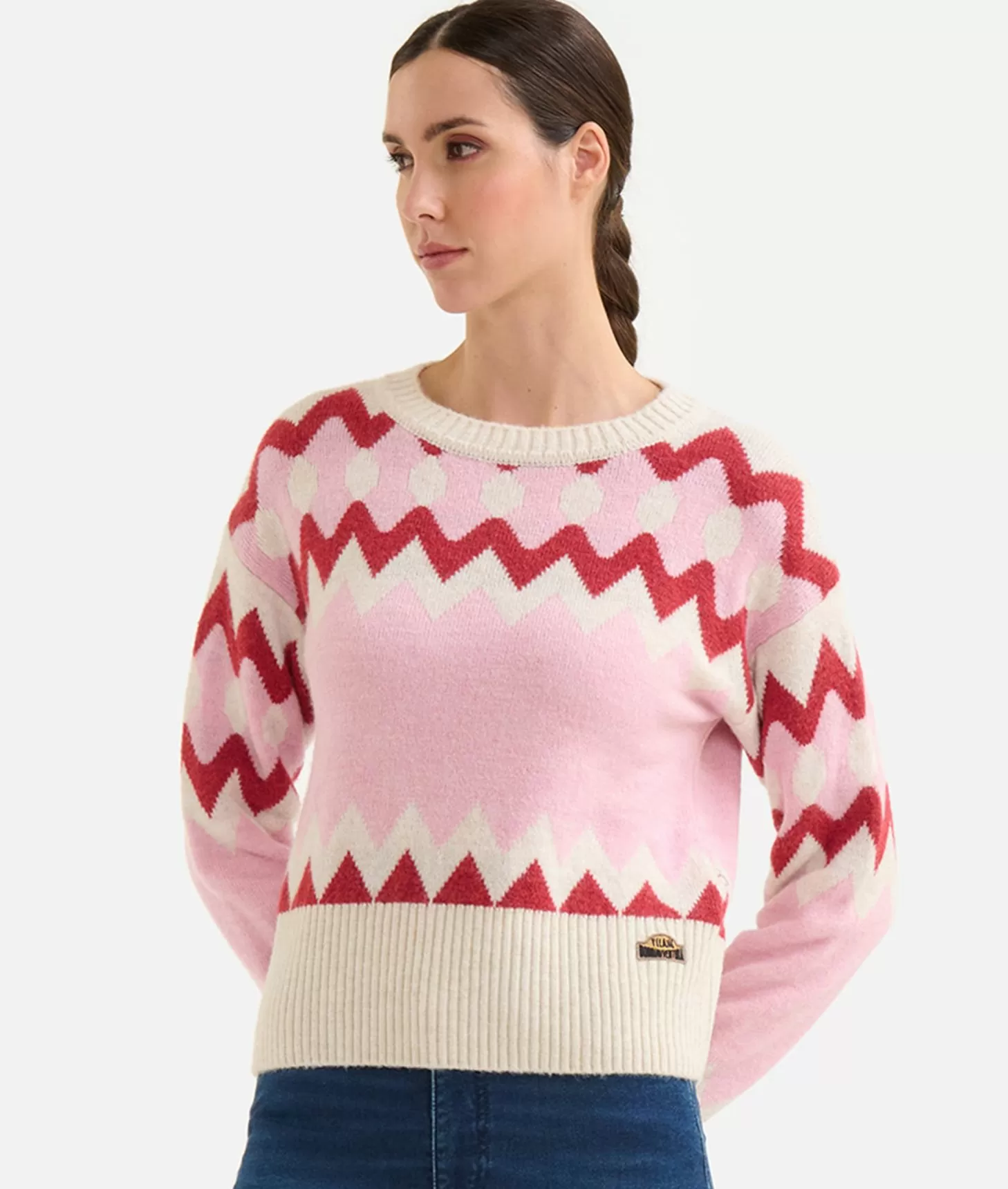 Alviero martini 1a classe Maglia in filato misto lana/viscosa con motivo geometrico Rosa Confetto Sconto