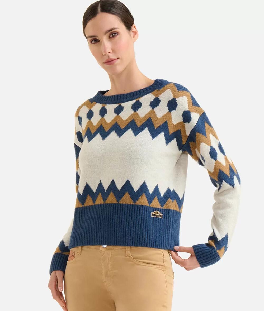Alviero martini 1a classe Maglia in filato misto lana/viscosa con motivo geometrico Blu Offerta