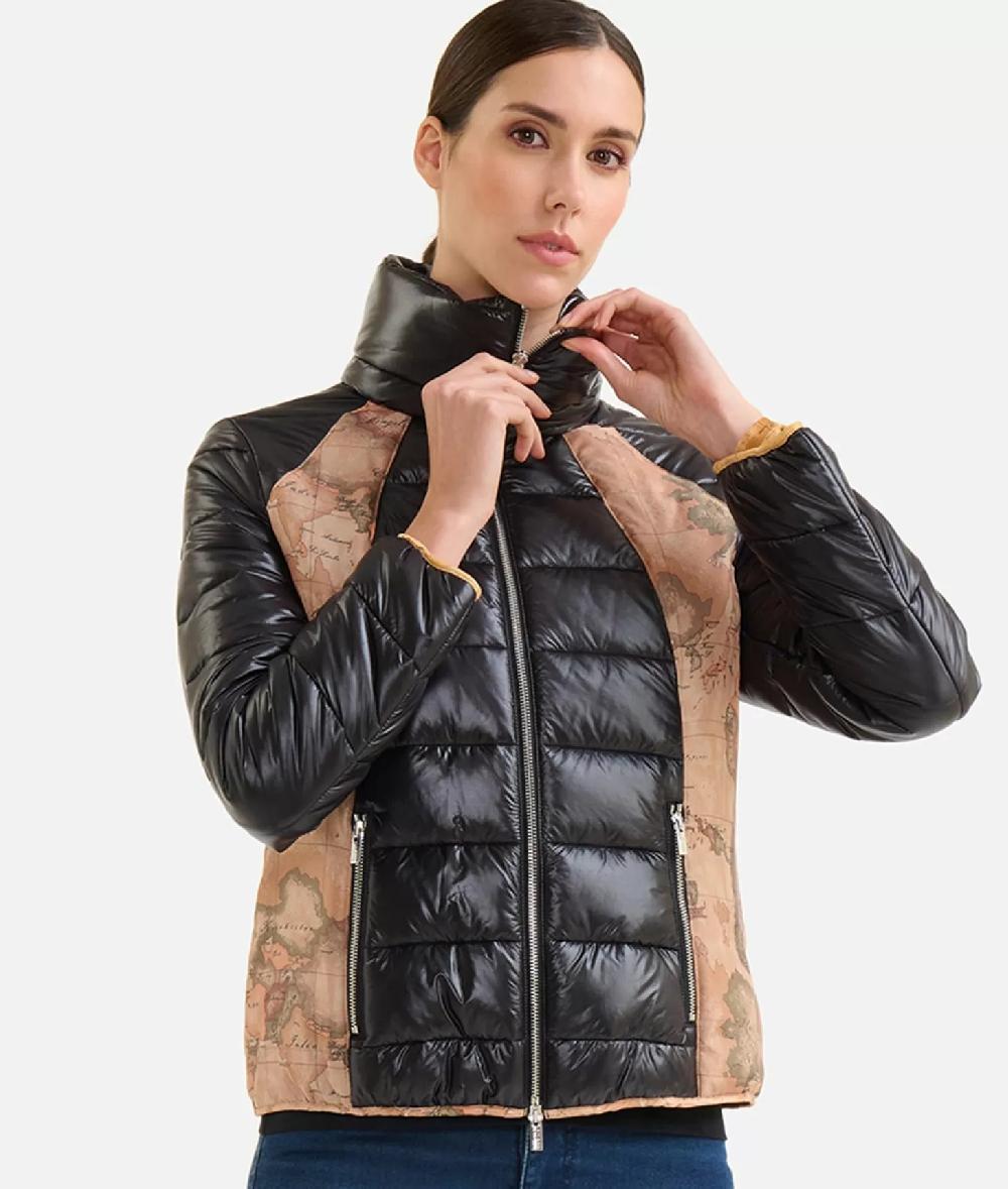 Alviero martini 1a classe Piumino corto in nylon leggero lucido con inserti Geo Classic Nero Outlet