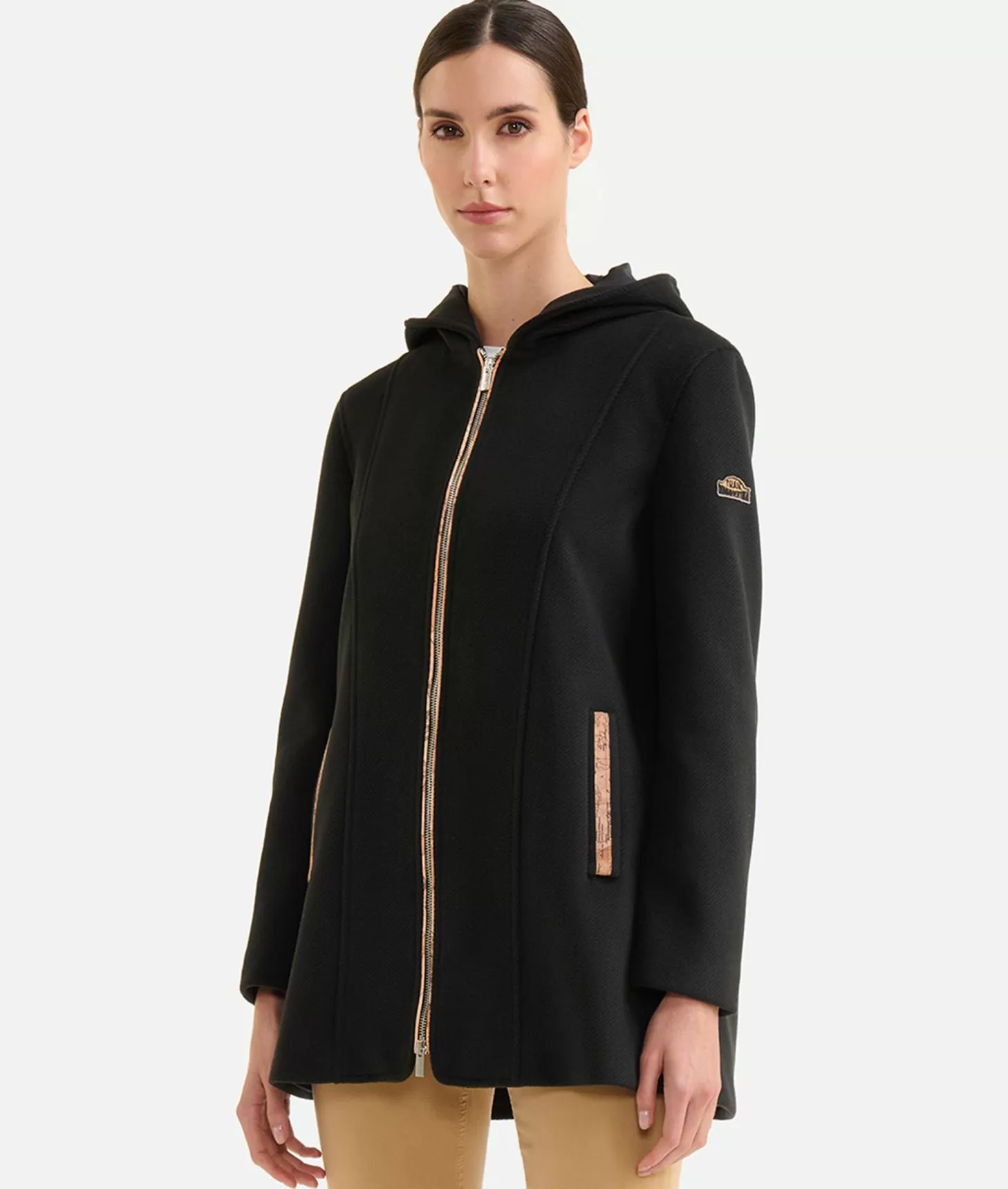 Alviero martini 1a classe Cappotto midi in panno diagonale con patch Donnavventura Nero Hotsell