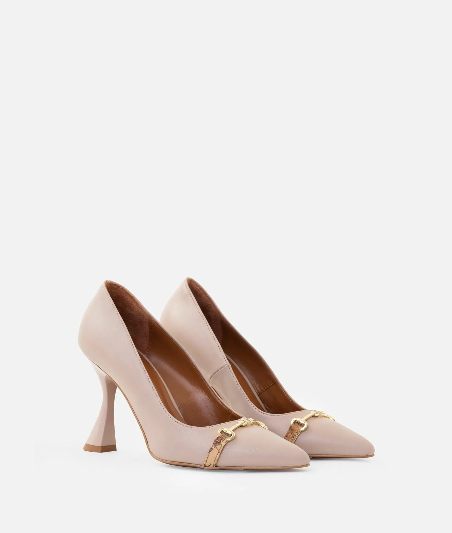 Alviero martini 1a classe Décolleté in nappa liscia con morsetto 1C Taupe Chiaro Saldi Di Fabbrica
