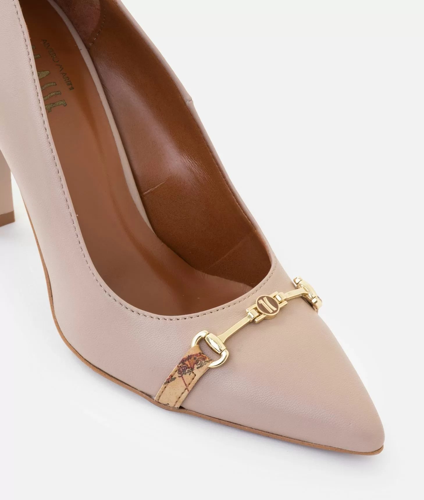 Alviero martini 1a classe Décolleté in nappa liscia con morsetto 1C Taupe Chiaro Saldi Di Fabbrica