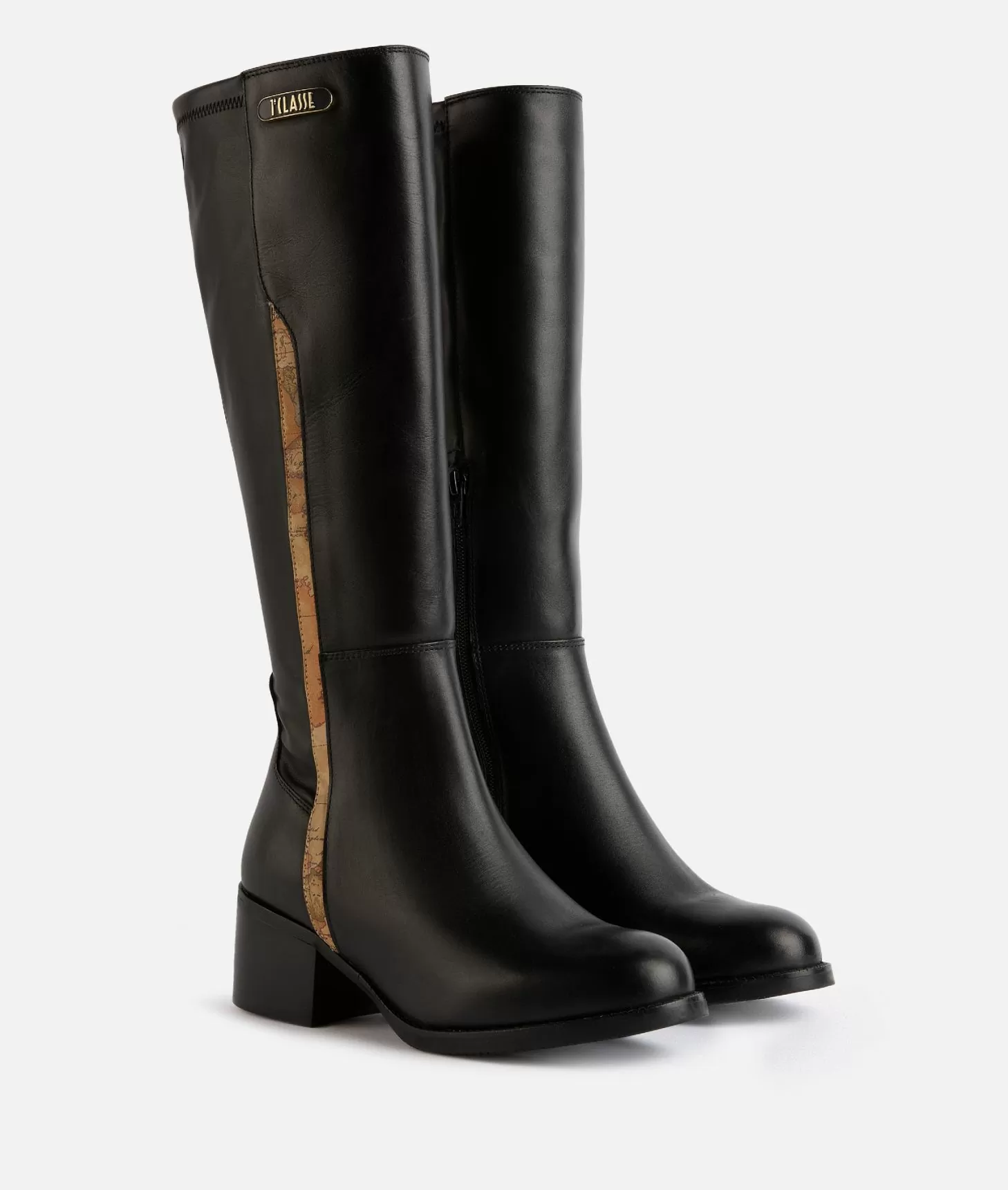 Alviero martini 1a classe Stivali in pelle liscia con placchetta logata 1ᴬ Classe Neri Promozione