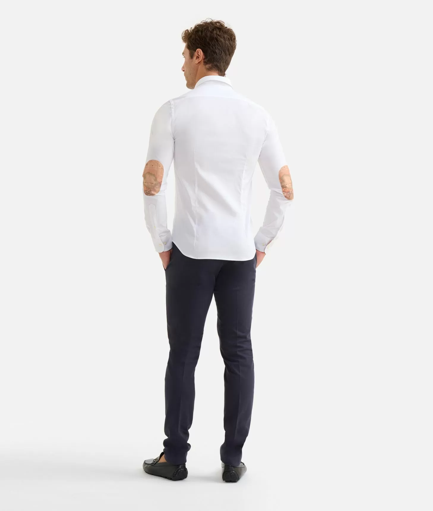 Alviero martini 1a classe Camicia super slim in cotone stretch con toppe Geo Classic Bianca Moda