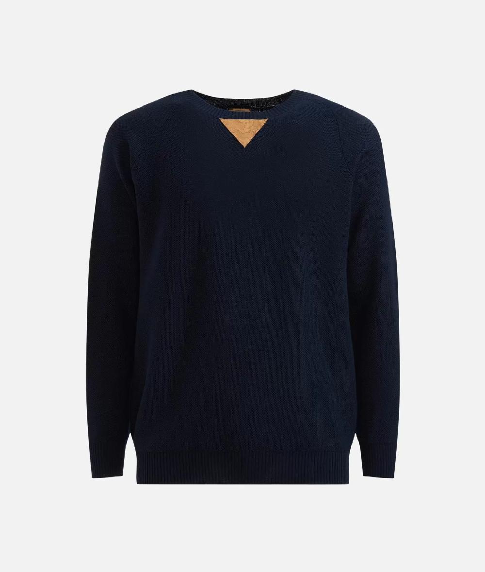 Alviero martini 1a classe Girocollo in filato misto lana con toppe Geo Classic Blu Notte Vendita