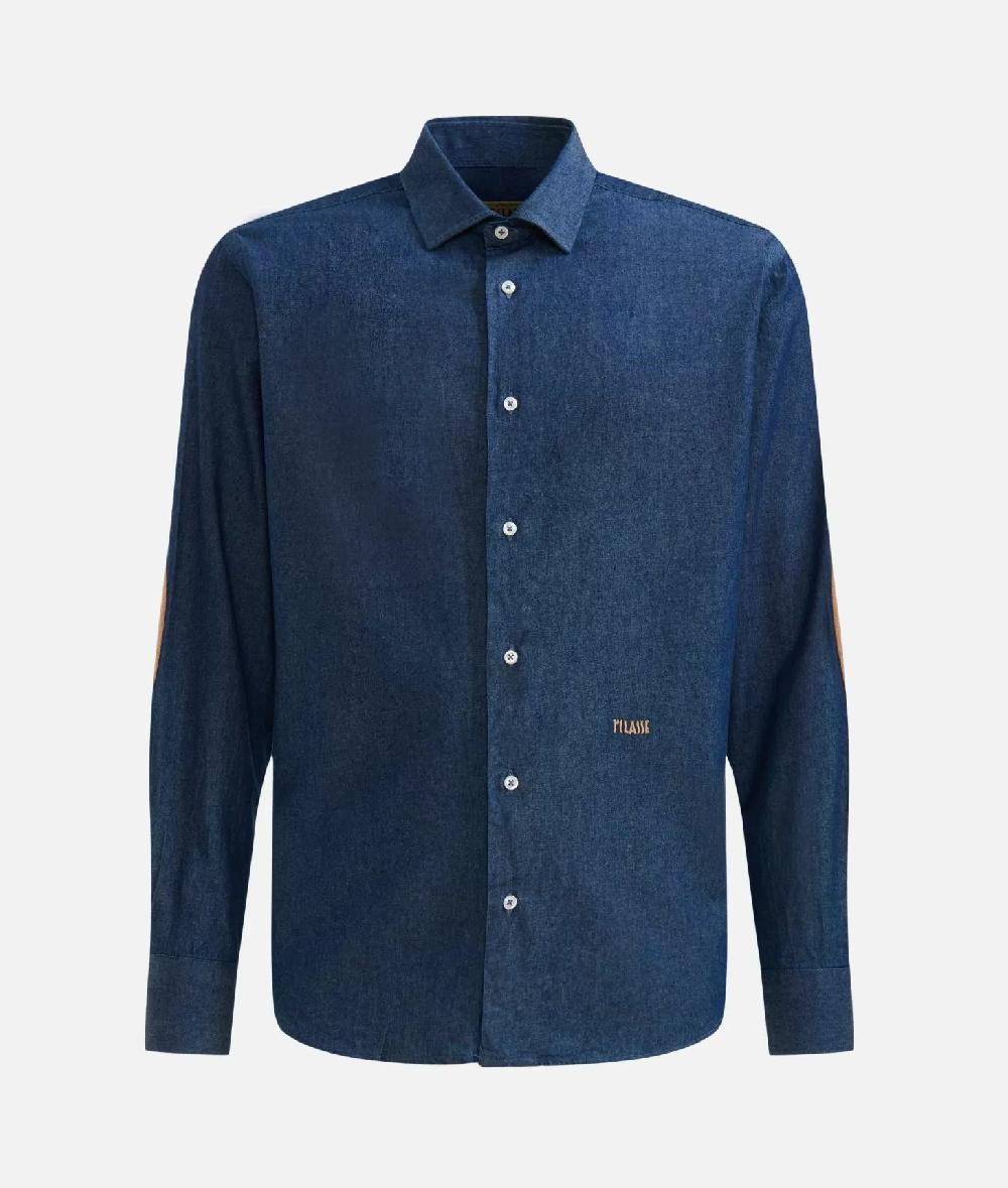 Alviero martini 1a classe Camicia slim in denim leggero con toppe Geo Classic Blu Jeans Scuro Negozio online di fabbrica