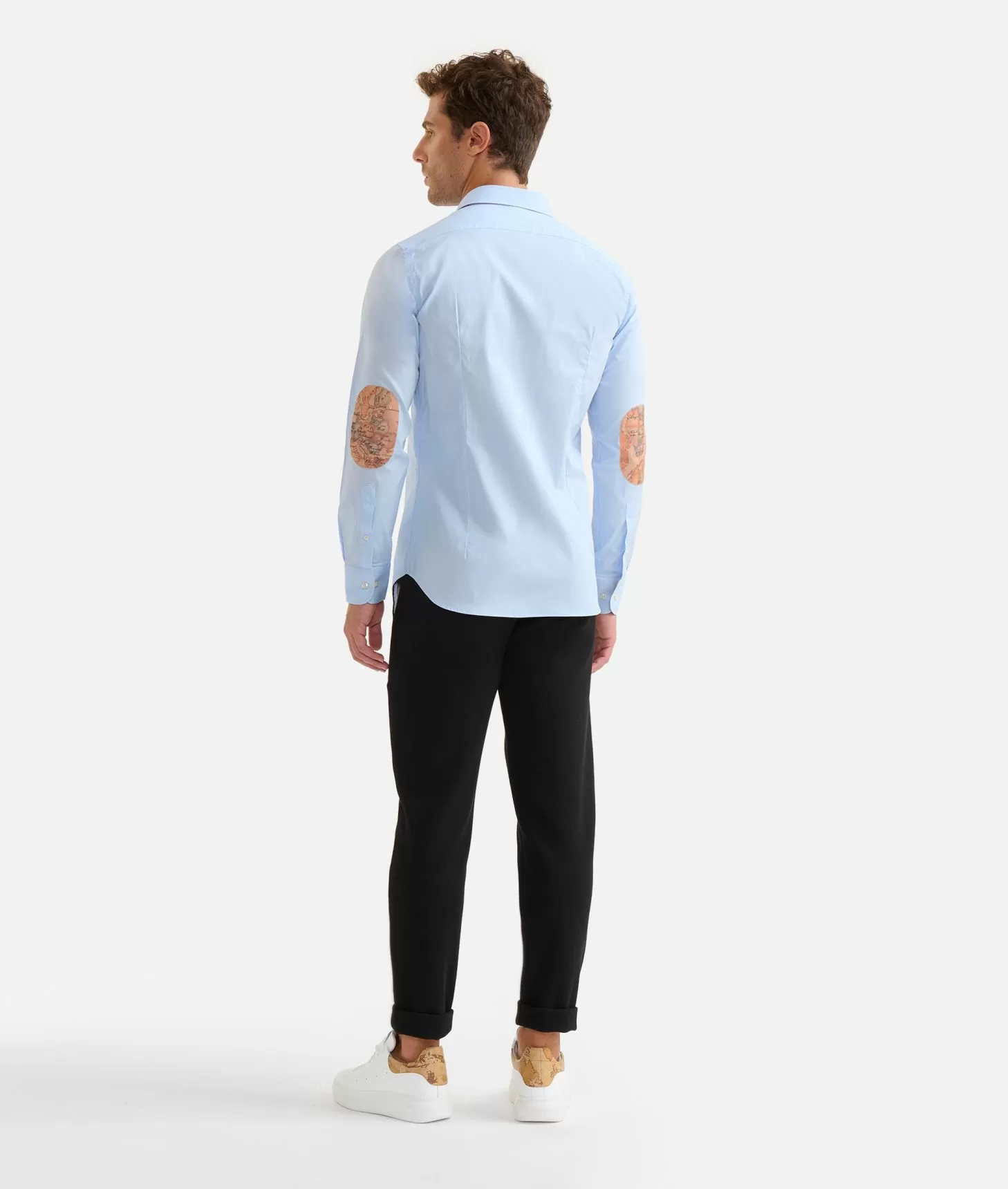 Alviero martini 1a classe Camicia slim in cotone stretch con toppe Geo Classic Azzurra Offerta