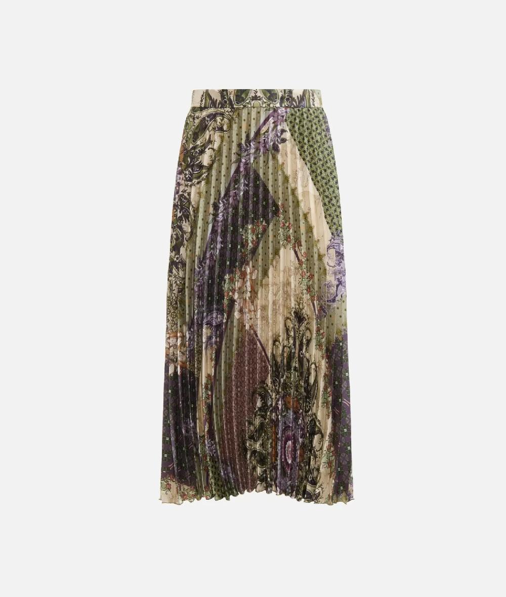 Alviero martini 1a classe Gonna plissé in twill stampa Geo Patchwork Foulard Verde Vendita